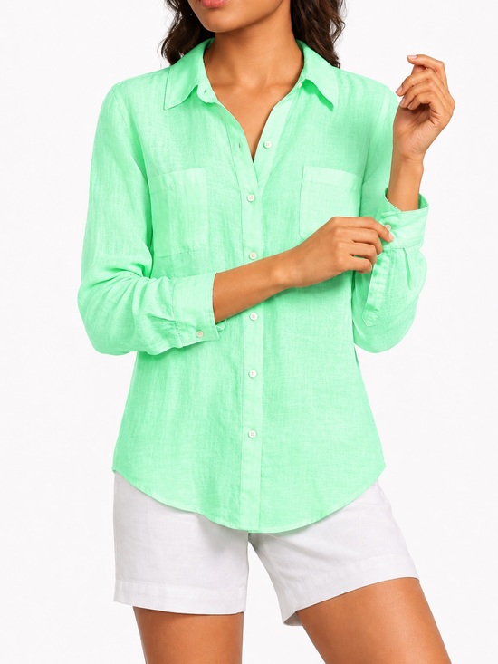 Lilly Pulitzer Tops - LILLY PULITZER 100% Linen Long Sleeve Button Down Top Sea View Resort Sz L